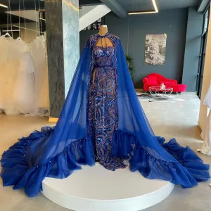 2 Piece Elegant Blue Sequins Prom Dress