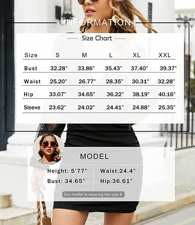Army Green Women's Lace Long Sleeve Dress V-Neck Elegant Tight Folds Cocktail Dresses - lashbair