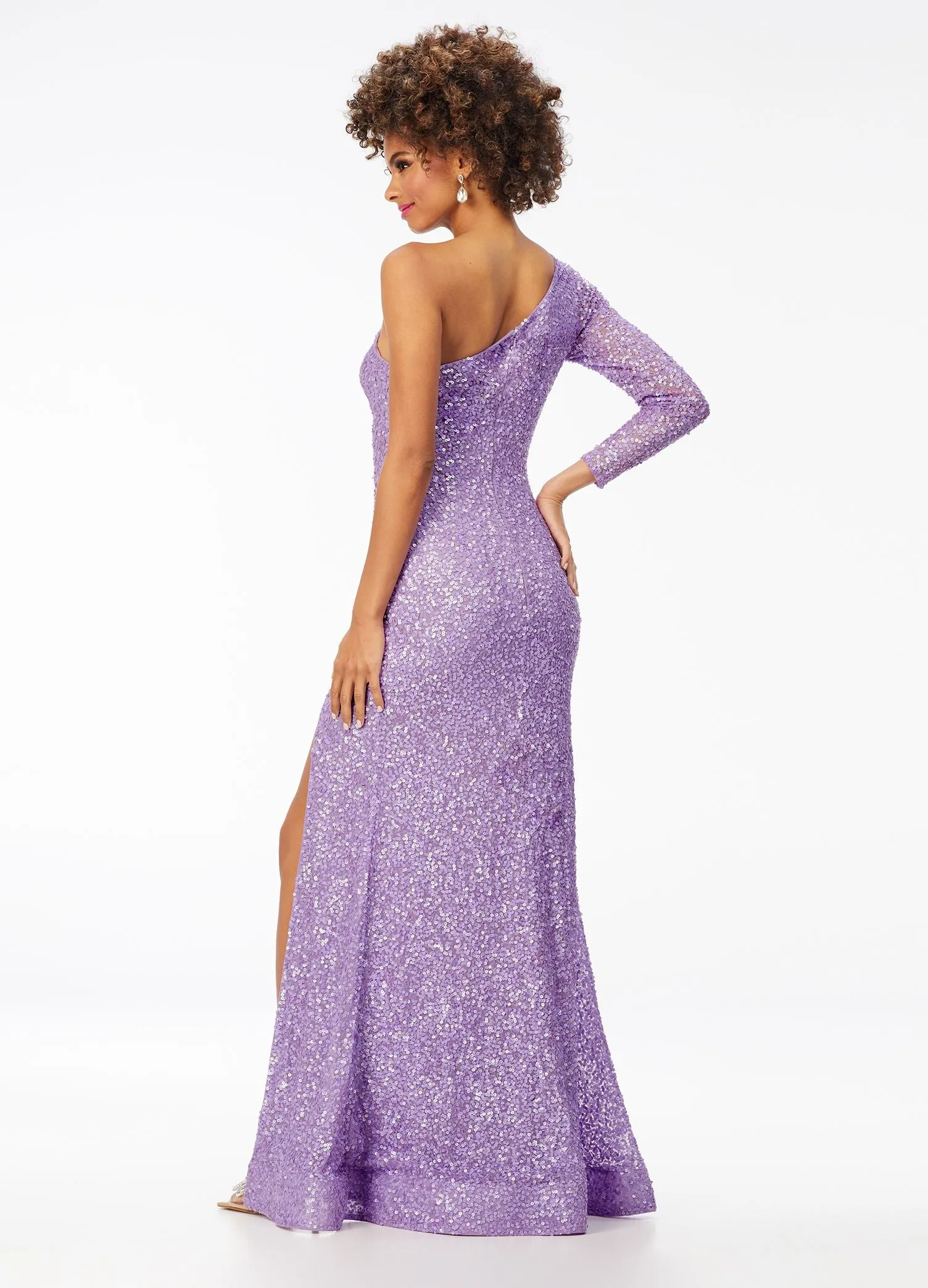 Ashley Lauren 1977 Prom Dress One Sleeve Fully Beaded Long Pageant Dress with High Side Slit