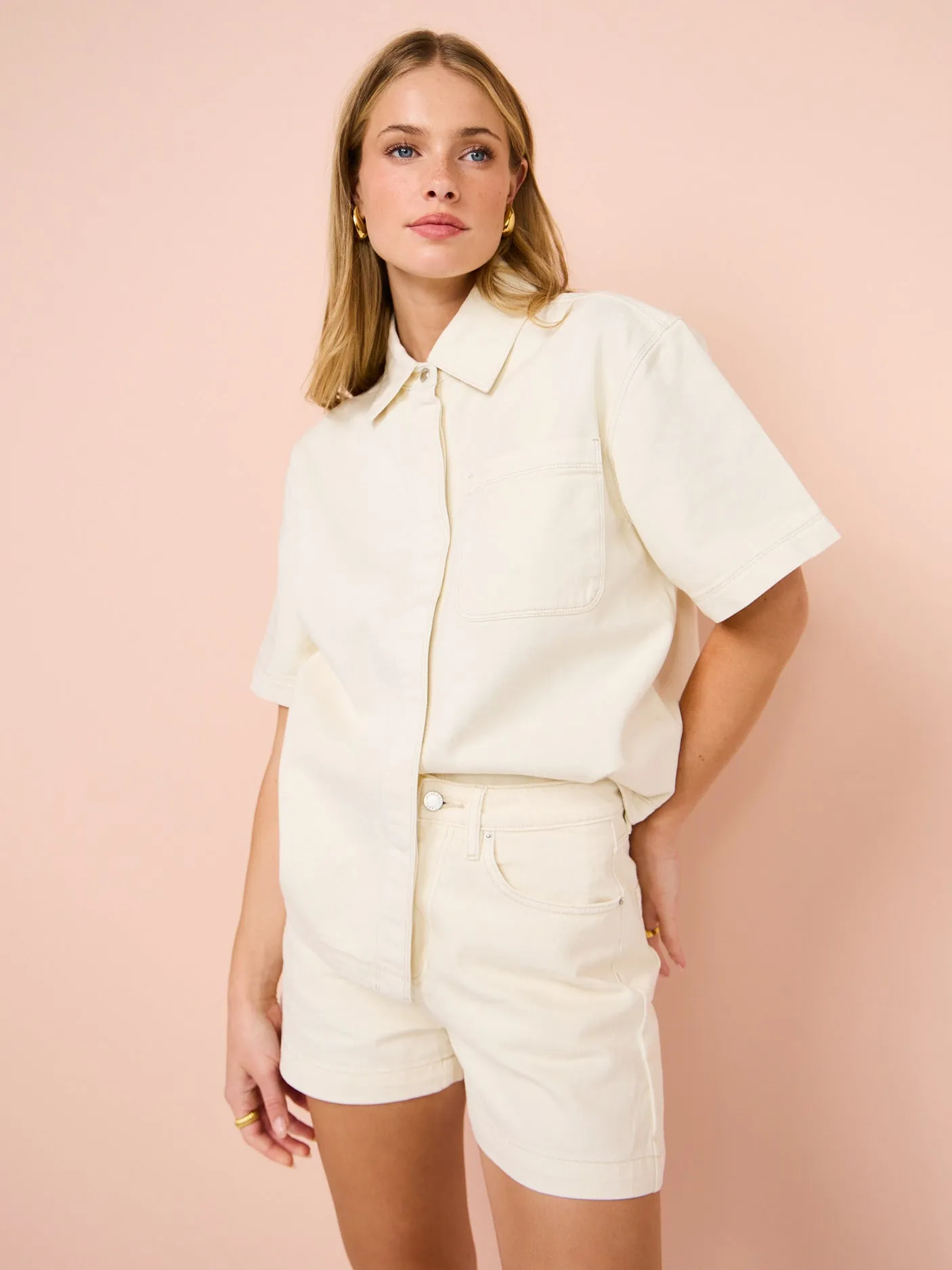 Assembly Label Boxy Denim Short in Ecru