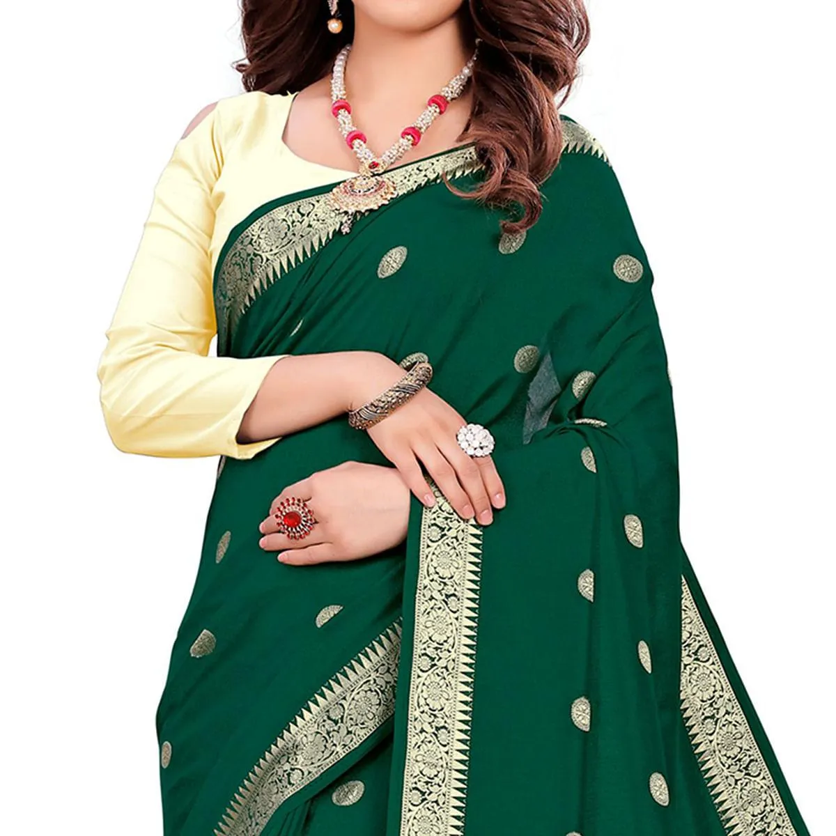 Attractive Green Colored Casual Wear Embroidered Art Silk Saree With Tassels