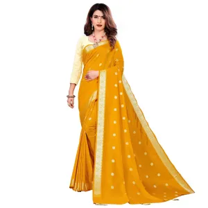 Beautiful Mustard Yellow Colored Casual Wear Embroidered Art Silk Saree With Tassels