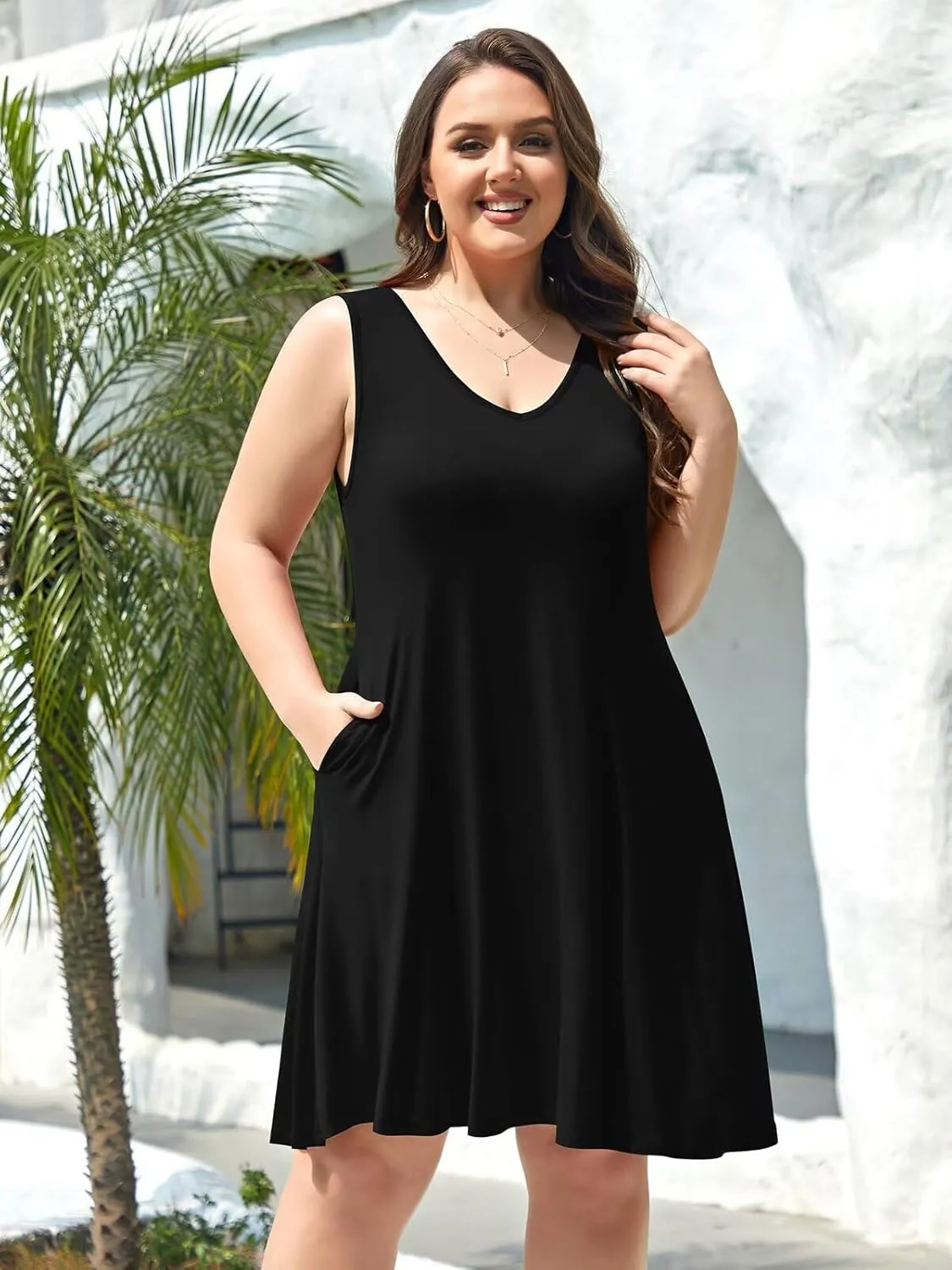 BELAROI Women Casual Summer Beach Dresses Plus Size Sundress V Neck Pockets Swing Tank Dress Cover Ups