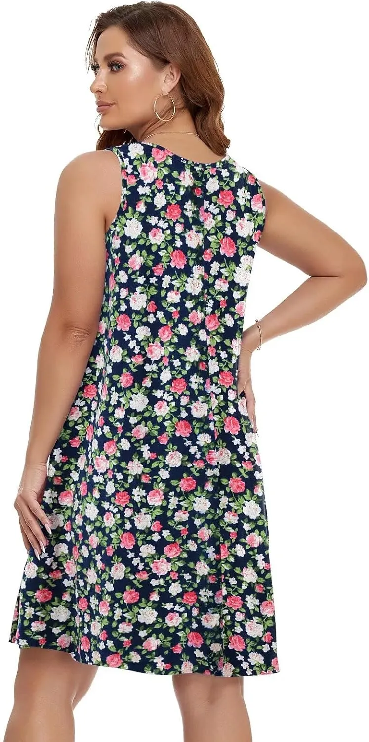 BELAROI Women Casual Summer Beach Dresses Plus Size Sundress V Neck Pockets Swing Tank Dress Cover Ups