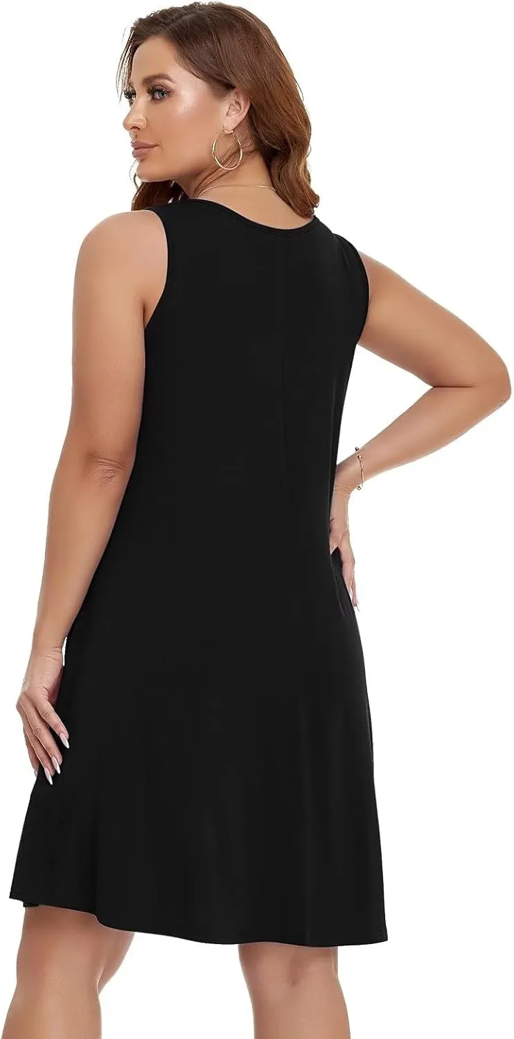 BELAROI Women Casual Summer Beach Dresses Plus Size Sundress V Neck Pockets Swing Tank Dress Cover Ups