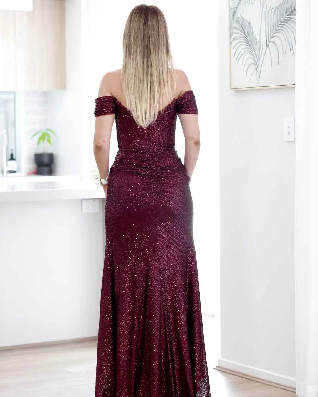 Bellatrix Off Shoulder Sequin Gown - Wine