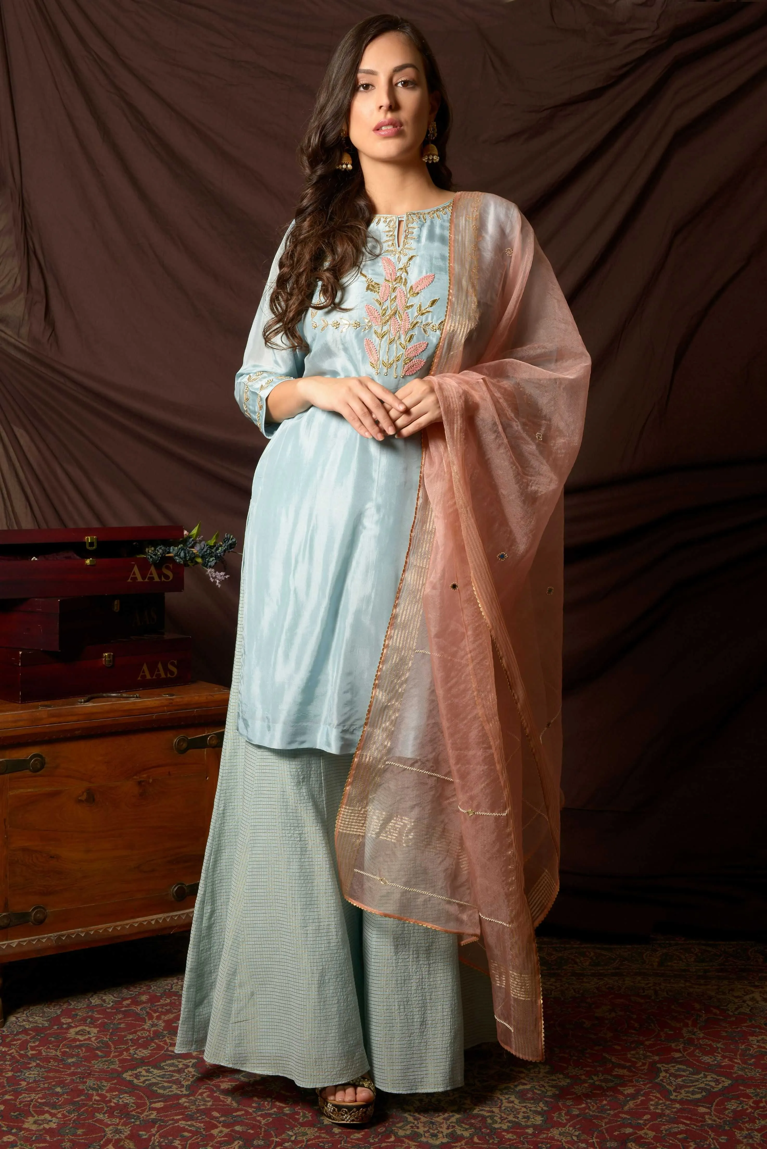 Blue Gota Patti Suit with Sharara