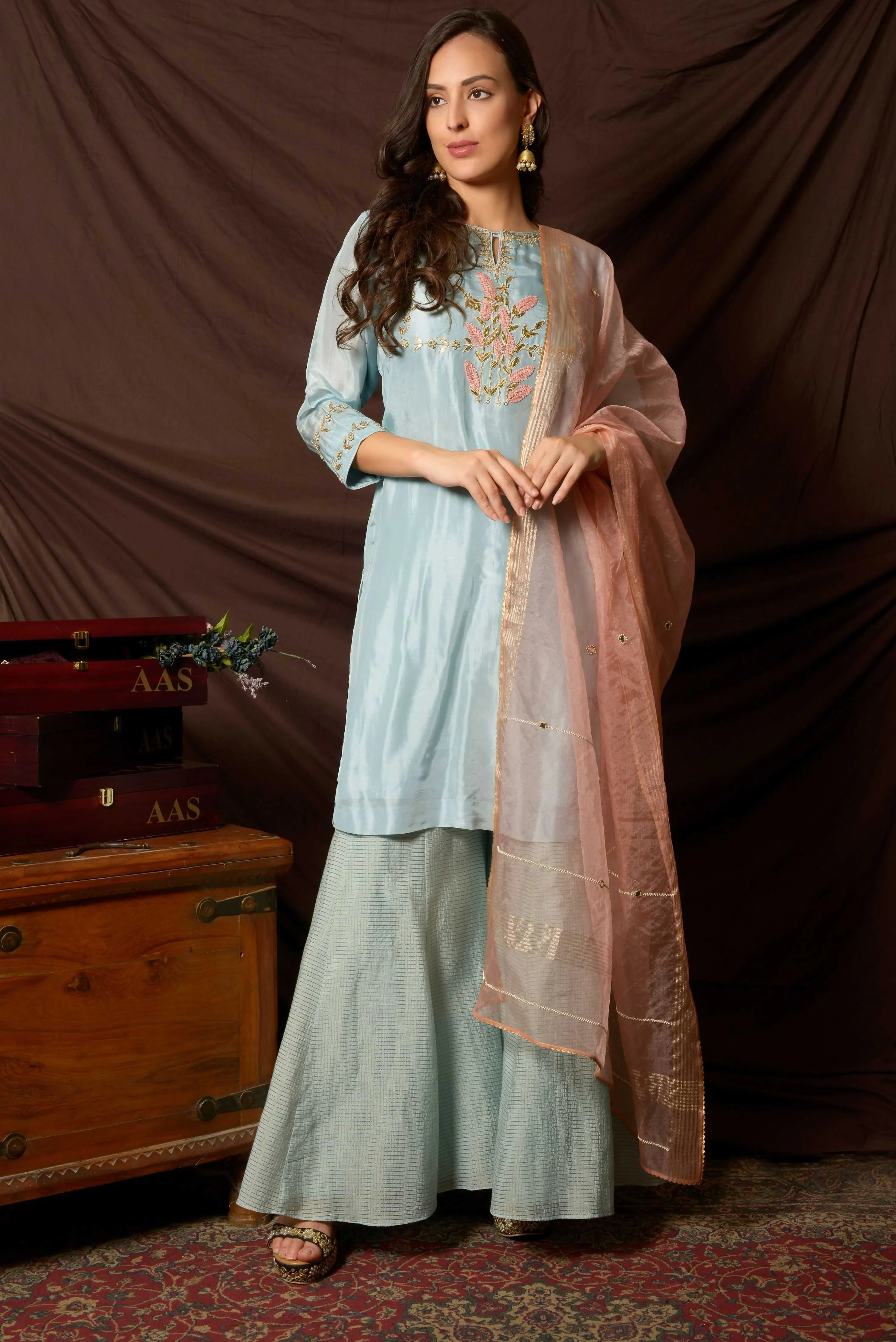 Blue Gota Patti Suit with Sharara