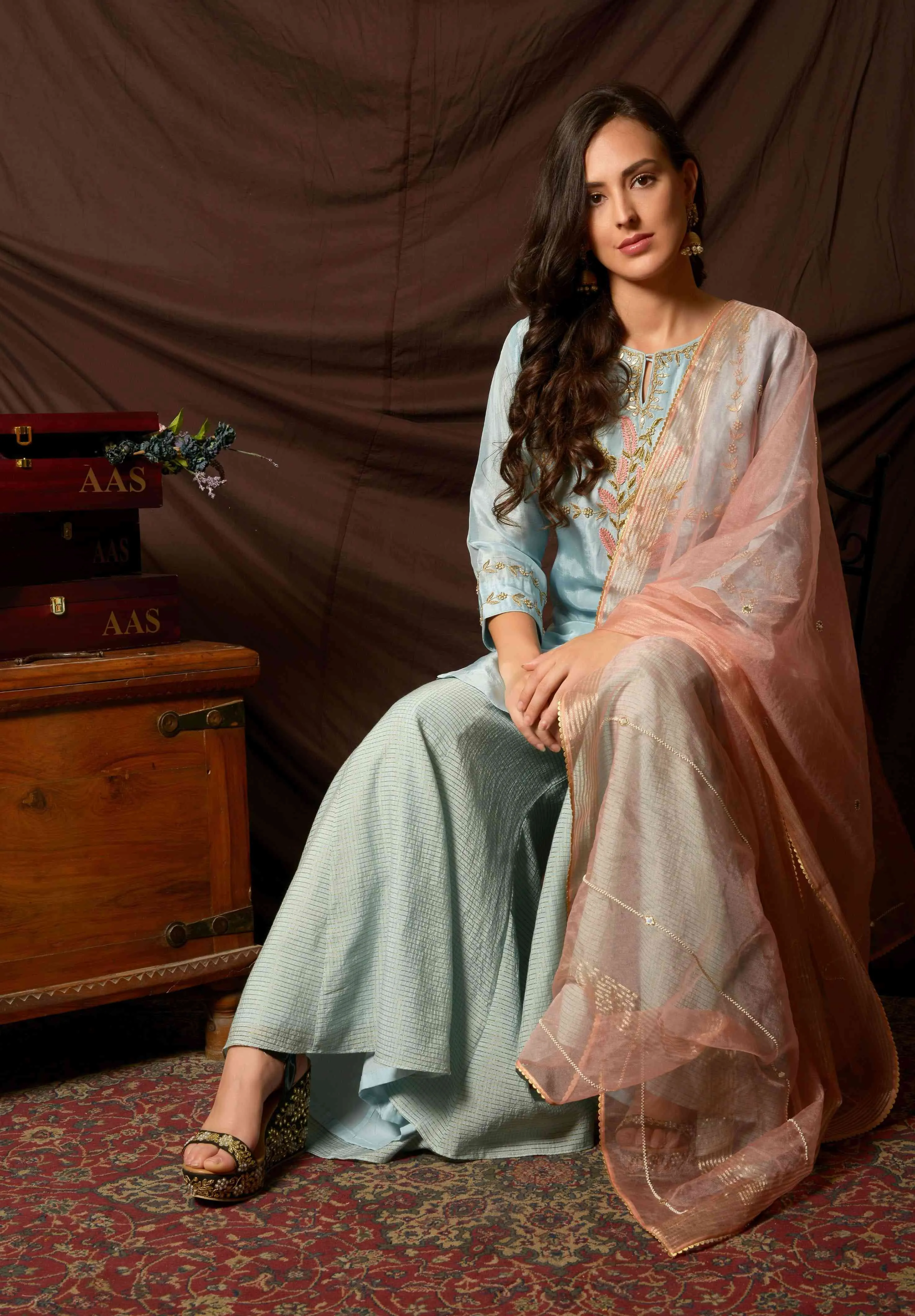 Blue Gota Patti Suit with Sharara
