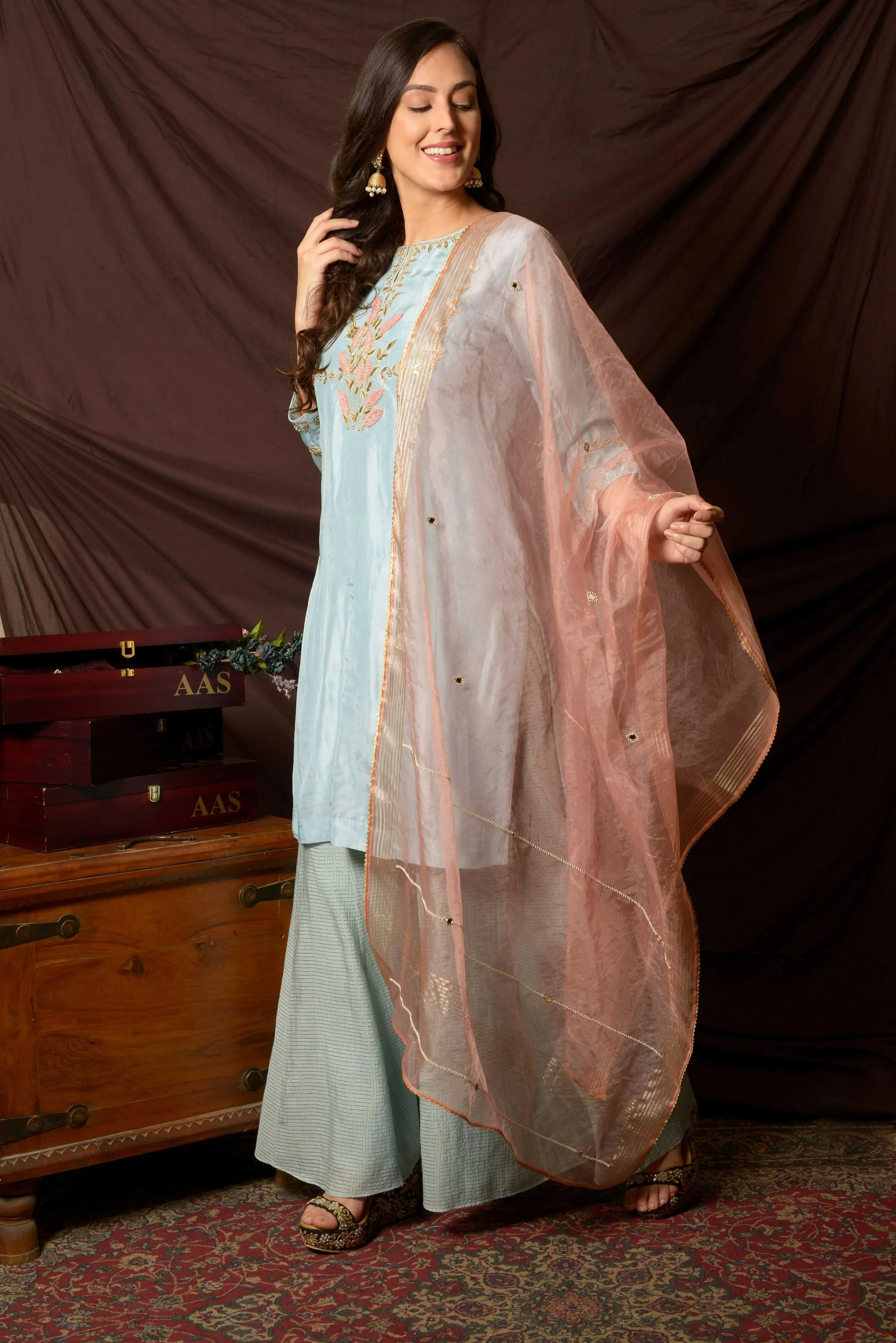 Blue Gota Patti Suit with Sharara