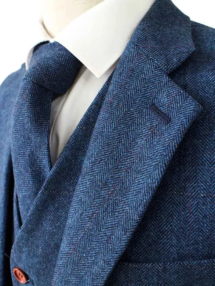 BLUE HERRINGBONE TWEED 3 PIECE SUIT