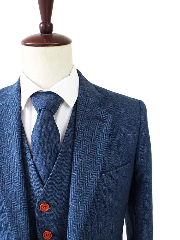 BLUE HERRINGBONE TWEED 3 PIECE SUIT