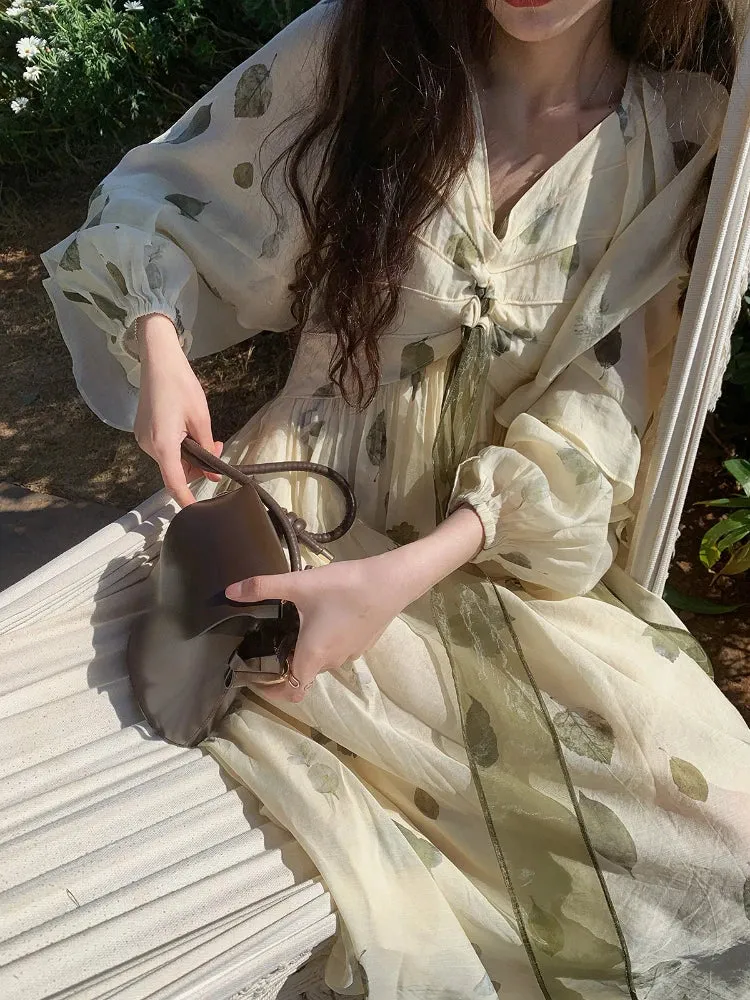 Bonnyshow  French Vintage Floral Fairy Dress Women Casual Elegant Beach Style Party Dress Chiffon One Piece Dress Korean Women Summer