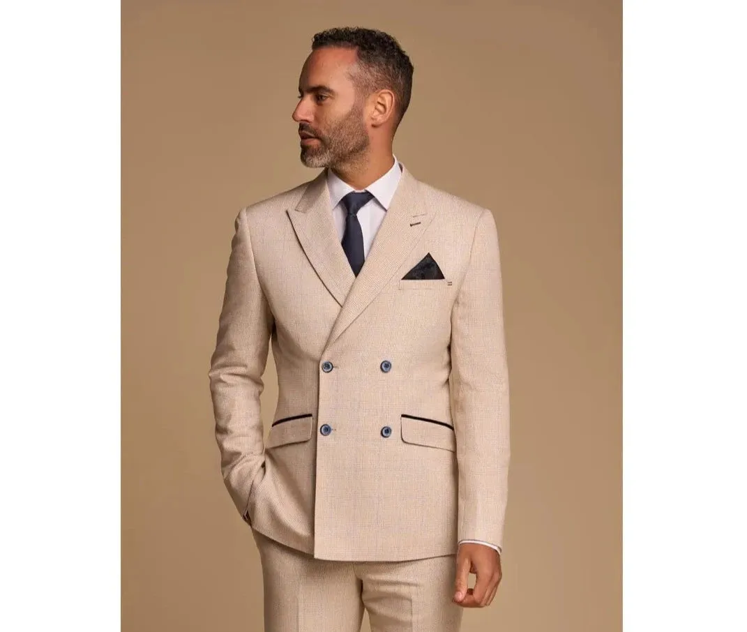 Caridi - Men's Beige Double Breasted Blazer