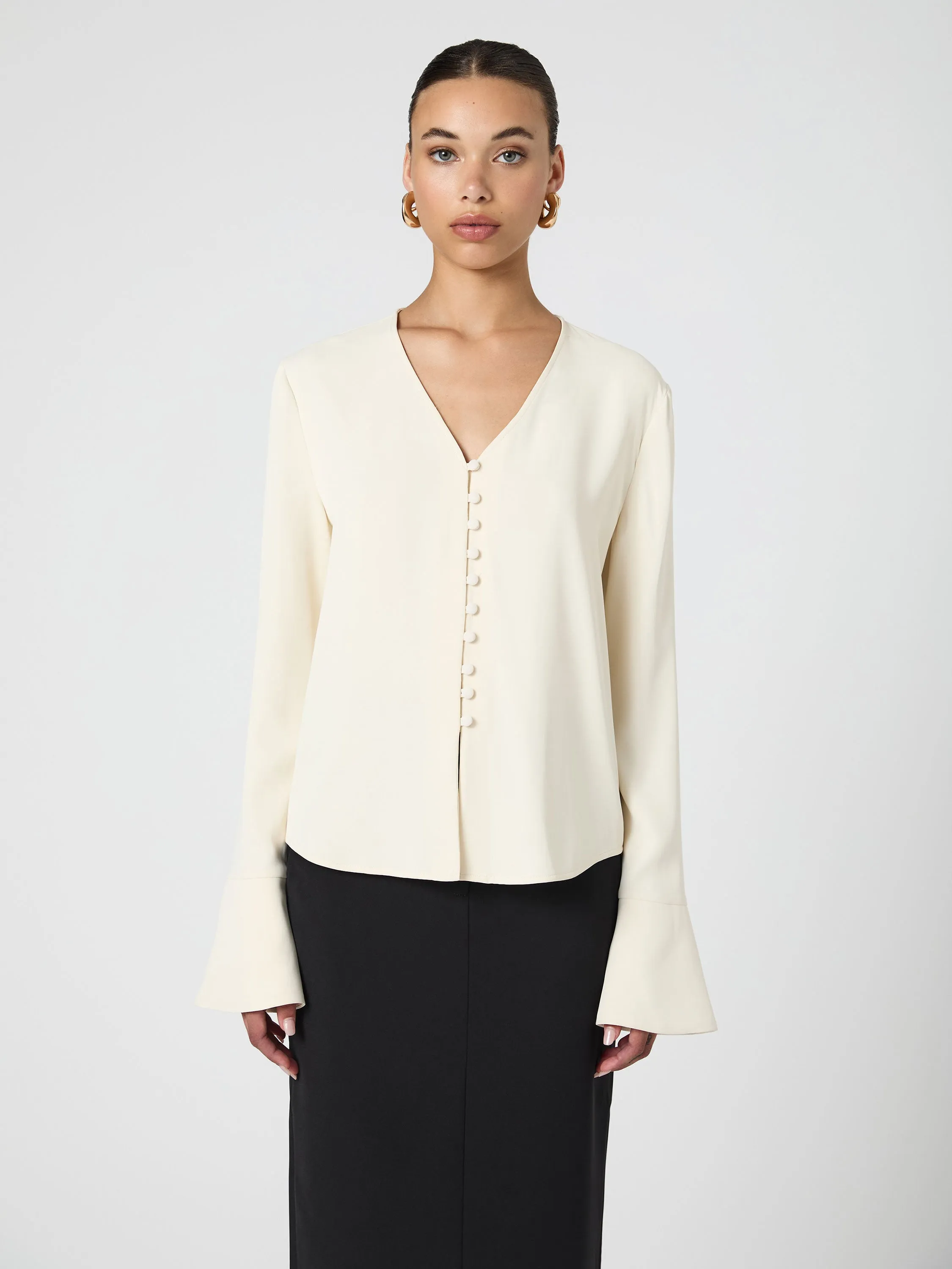 Carmen Crepe Bell Sleeve Blouse
