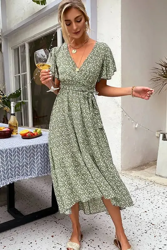 Casual Green Floral Dress