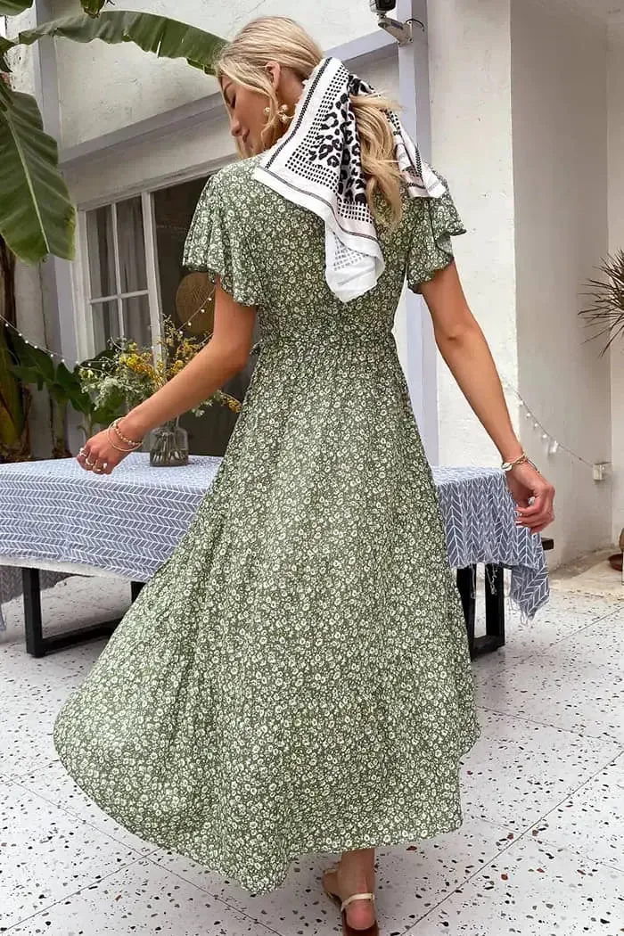 Casual Green Floral Dress