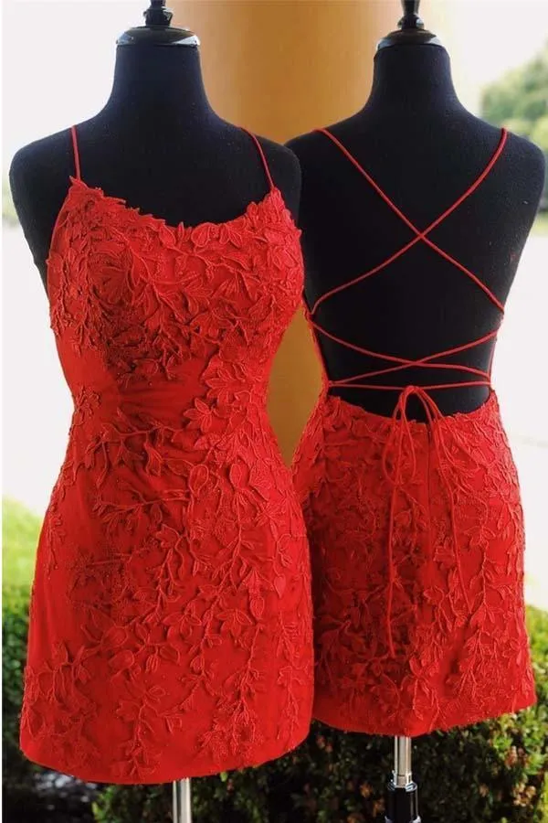 Chic Tight Short Lace Criss-Cross Back Prom Homecoming Dress HD0083