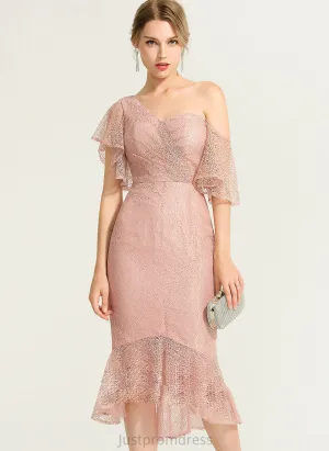 Cocktail Dresses Lace One-Shoulder Asymmetrical Cocktail Trumpet/Mermaid Dress Coral