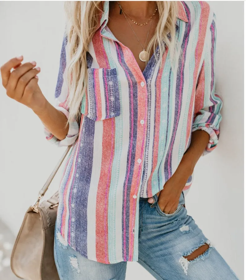 Color striped plus size shirt