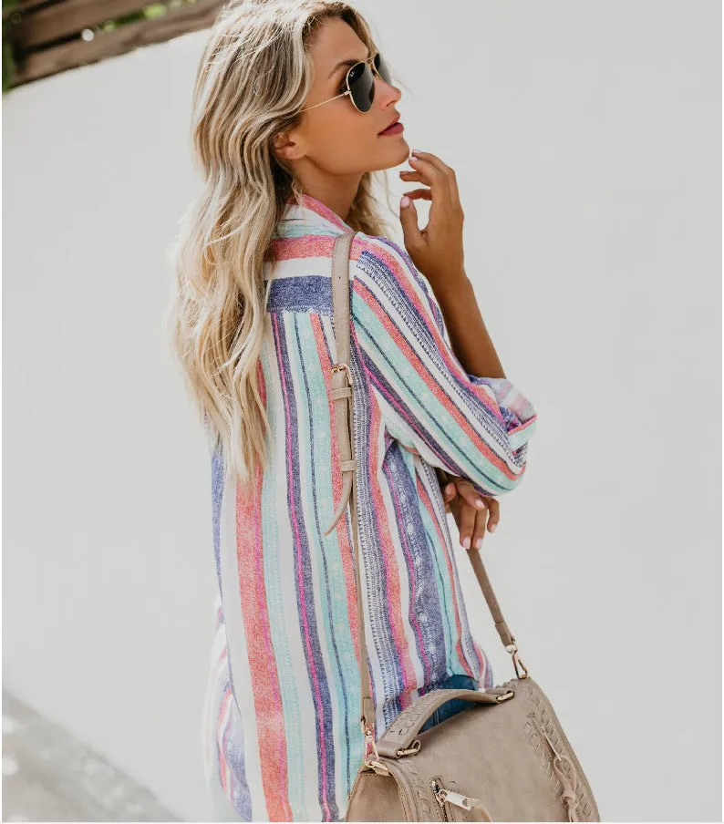 Color striped plus size shirt