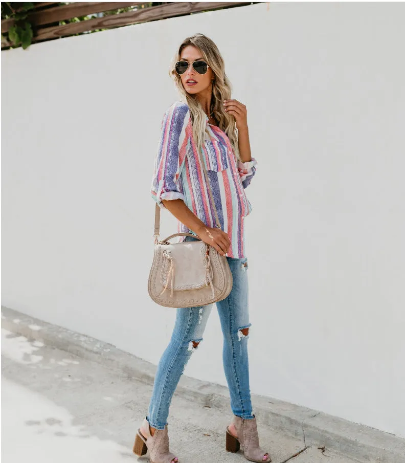 Color striped plus size shirt