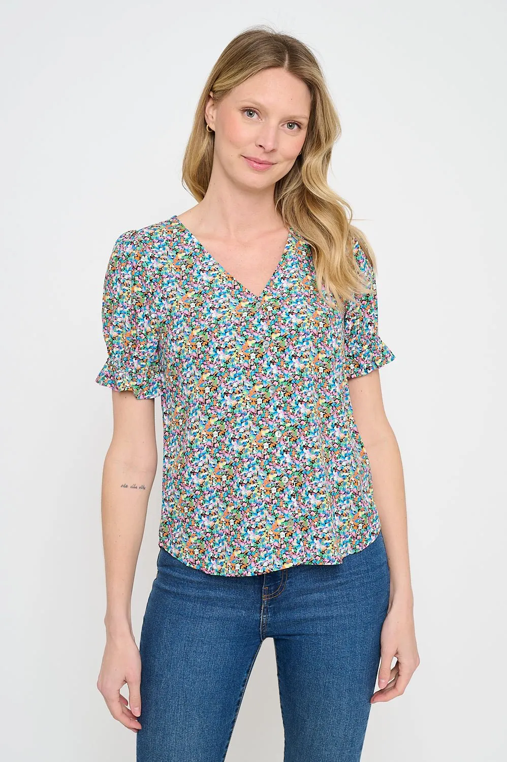 Danielle Vneck Button Down Blouse