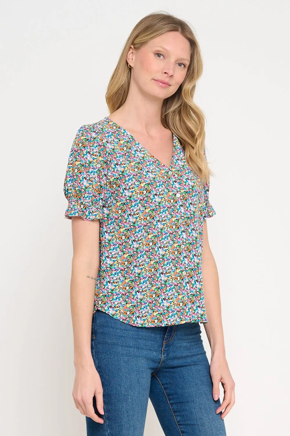 Danielle Vneck Button Down Blouse