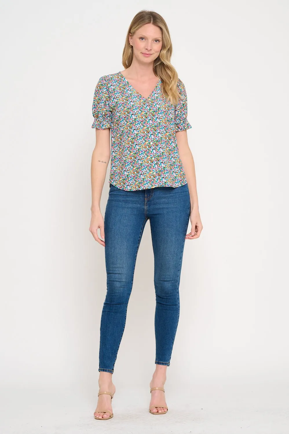 Danielle Vneck Button Down Blouse