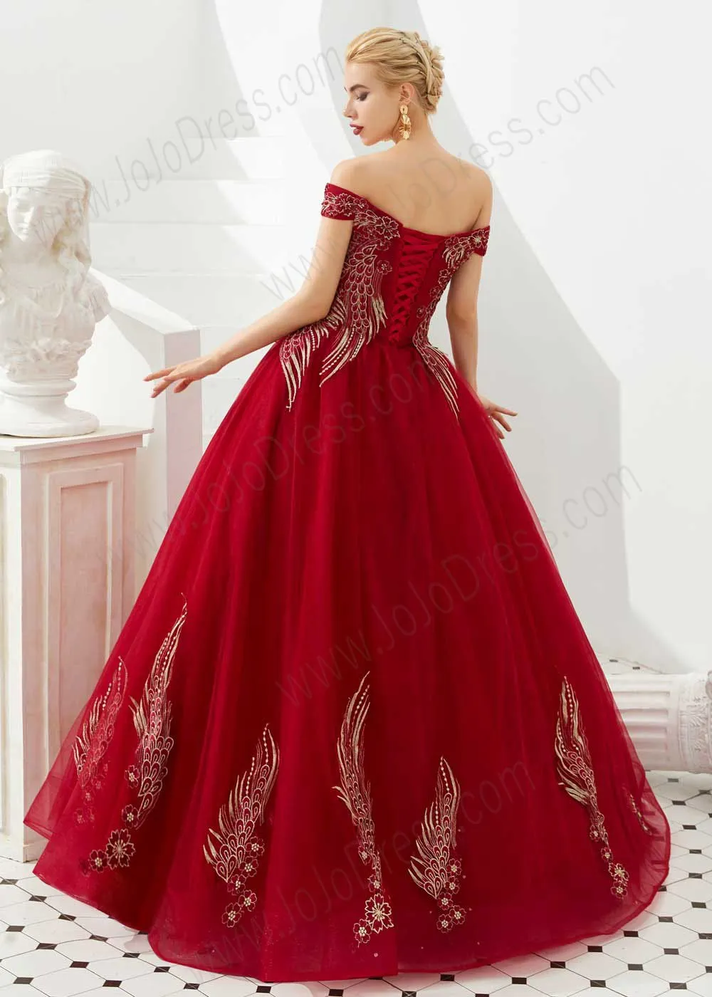 Dark Red Off the Shoulder Ball Gown Prom Formal Dress