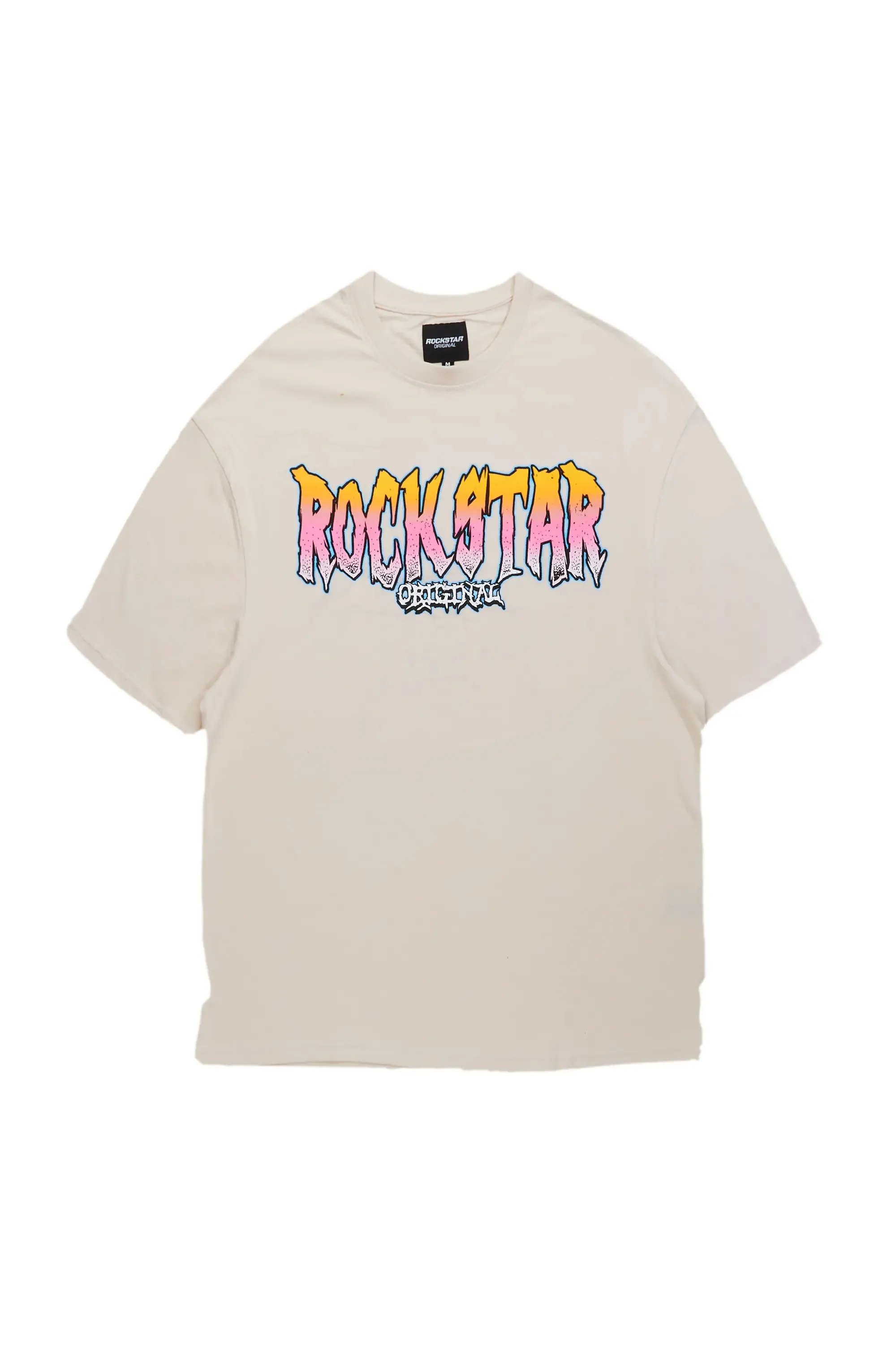 Disstans Beige Oversized Graphic T-Shirt