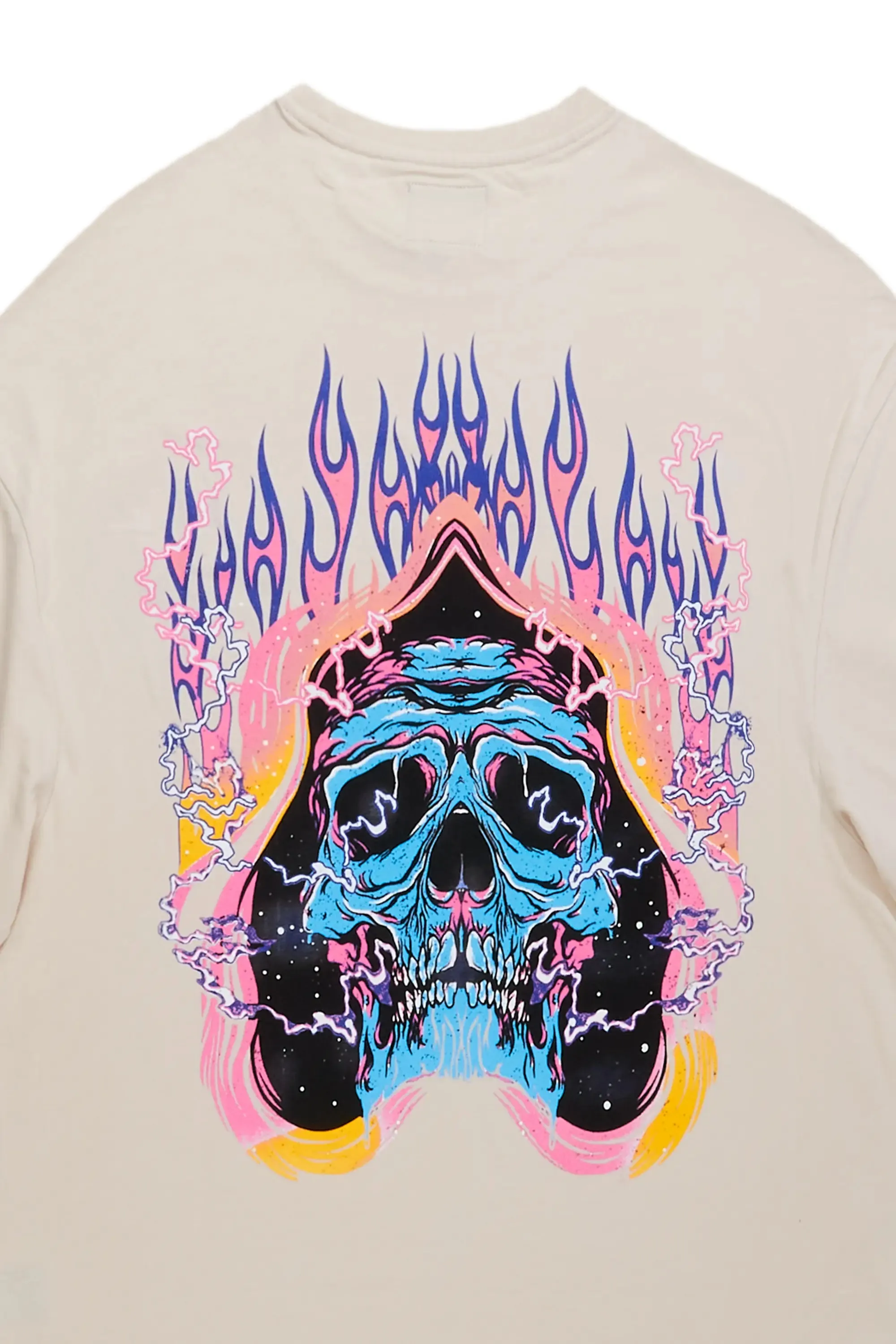 Disstans Beige Oversized Graphic T-Shirt