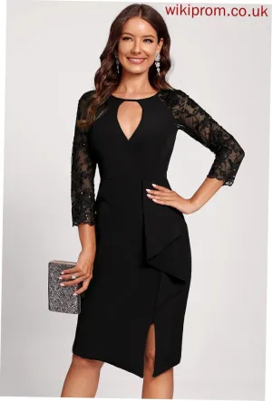 Dress Bodycon Neck Stretch Cocktail Casey Sequins Scoop Lace Asymmetrical Ruffles Cascading Club Dresses Crepe With