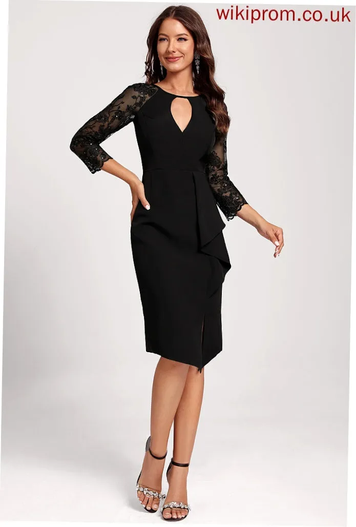 Dress Bodycon Neck Stretch Cocktail Casey Sequins Scoop Lace Asymmetrical Ruffles Cascading Club Dresses Crepe With