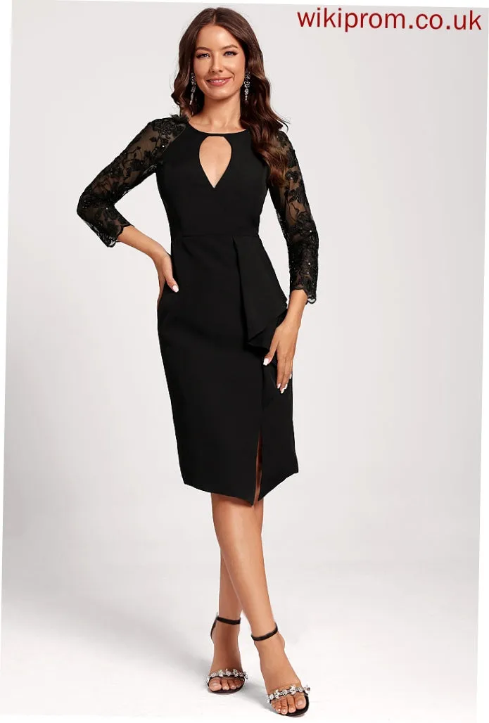 Dress Bodycon Neck Stretch Cocktail Casey Sequins Scoop Lace Asymmetrical Ruffles Cascading Club Dresses Crepe With