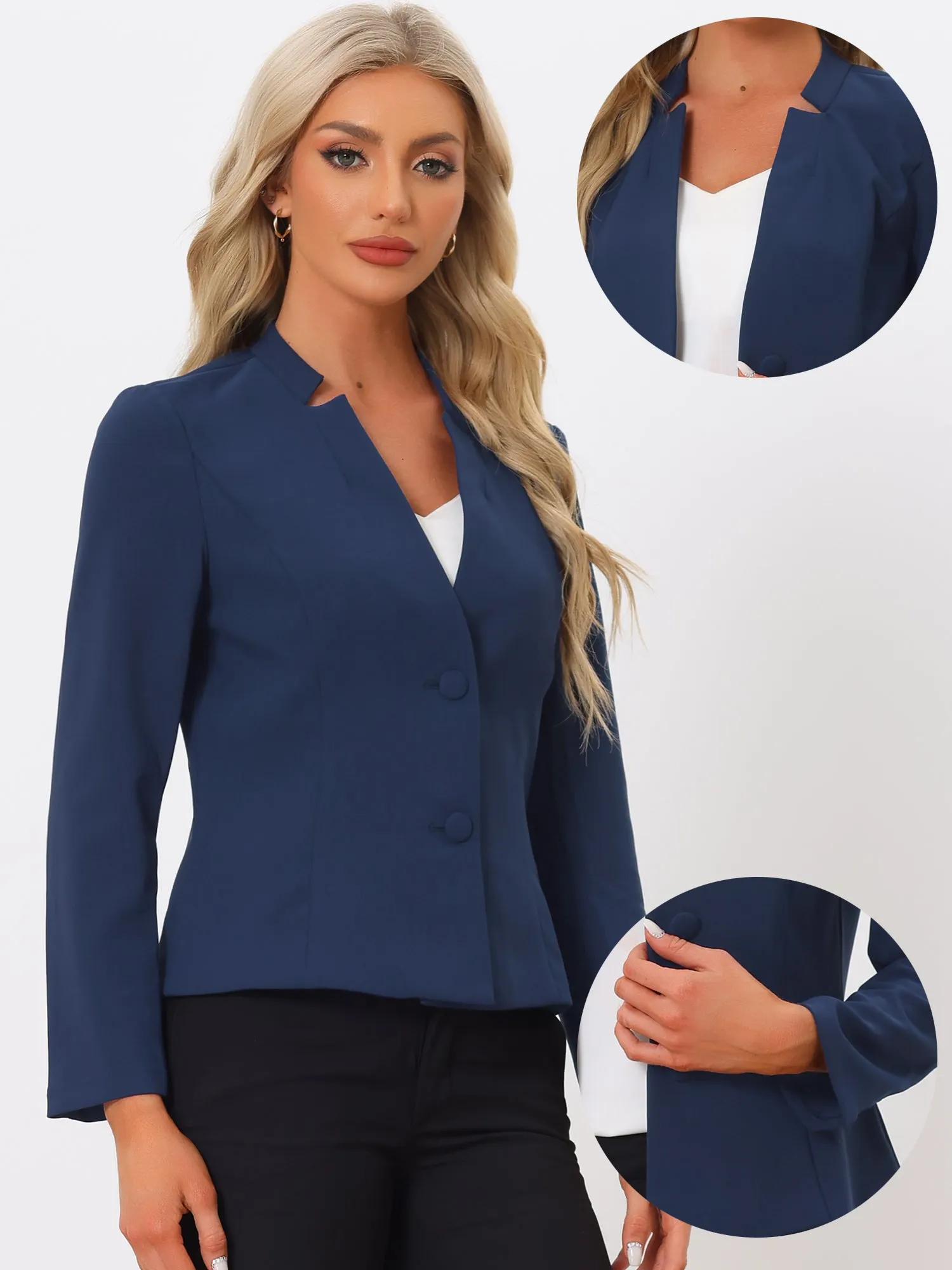 Elegant Blazer Long Sleeve Button Front Stretch Office Suit Jacket