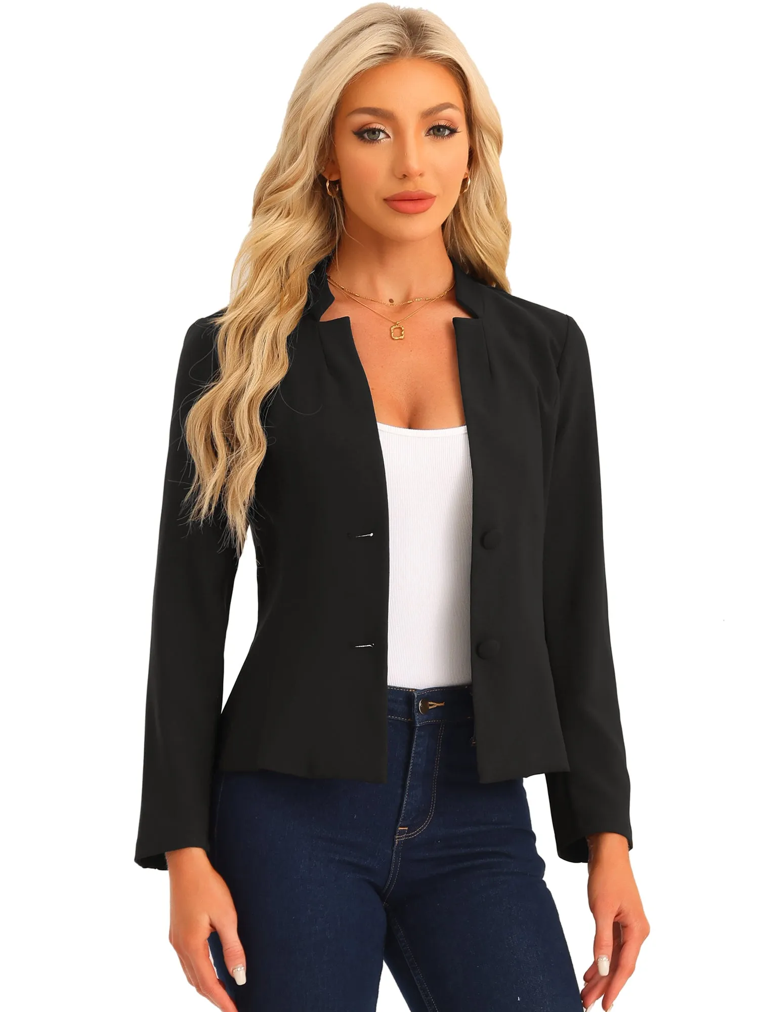 Elegant Blazer Long Sleeve Button Front Stretch Office Suit Jacket