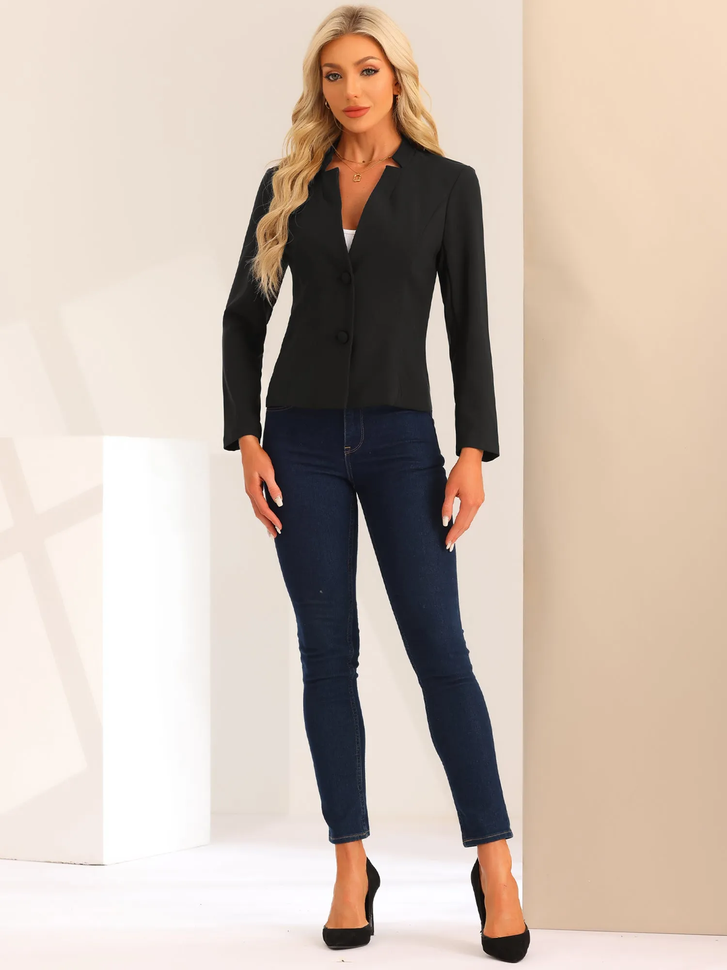 Elegant Blazer Long Sleeve Button Front Stretch Office Suit Jacket