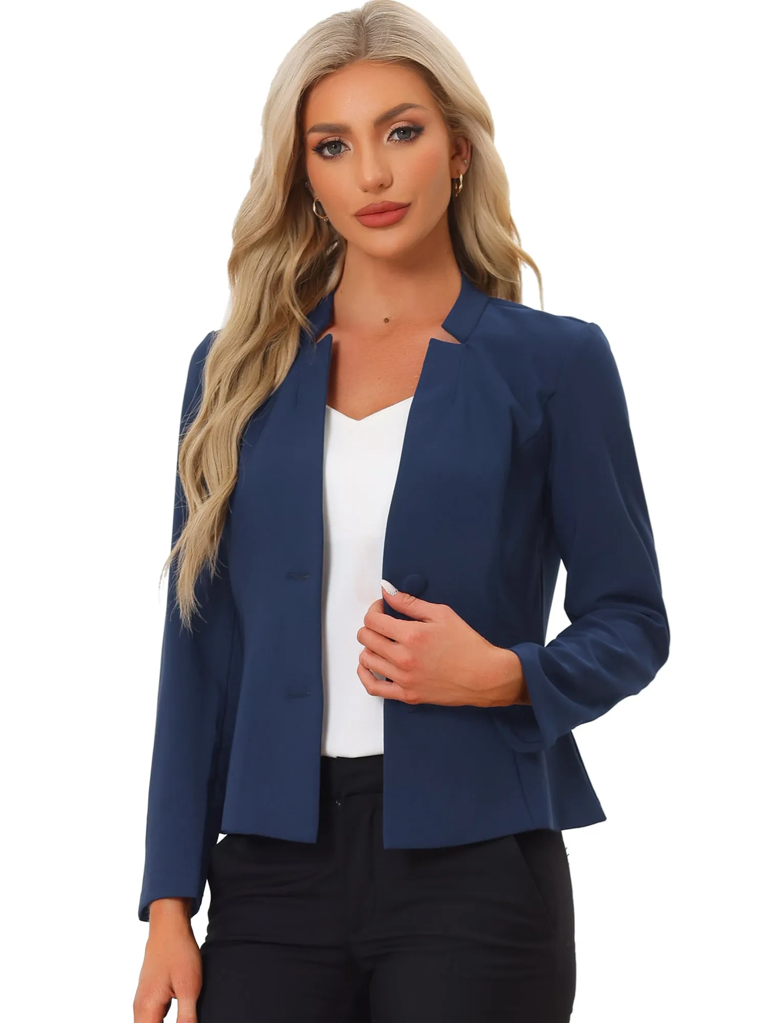 Elegant Blazer Long Sleeve Button Front Stretch Office Suit Jacket