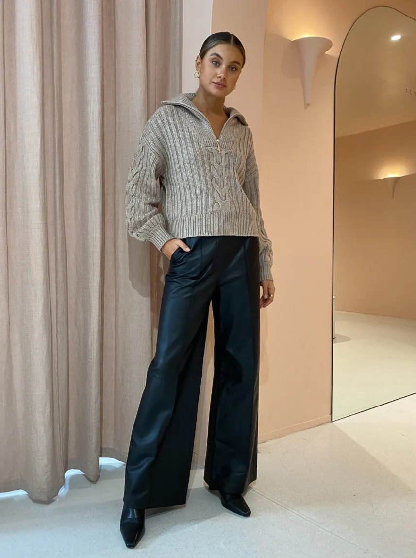 Ena Pelly Alana Zip Neck Knit in Ivory