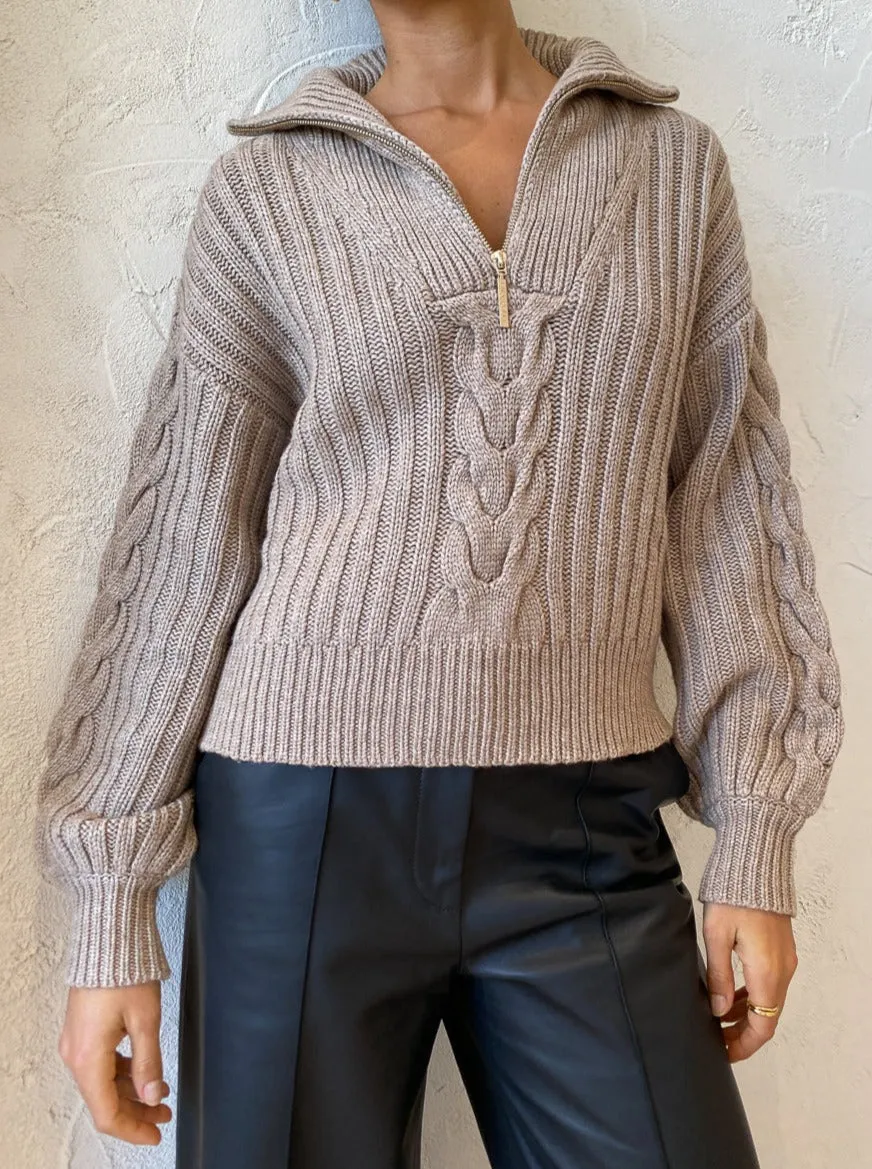 Ena Pelly Alana Zip Neck Knit in Ivory