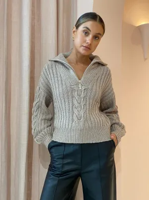 Ena Pelly Alana Zip Neck Knit in Ivory