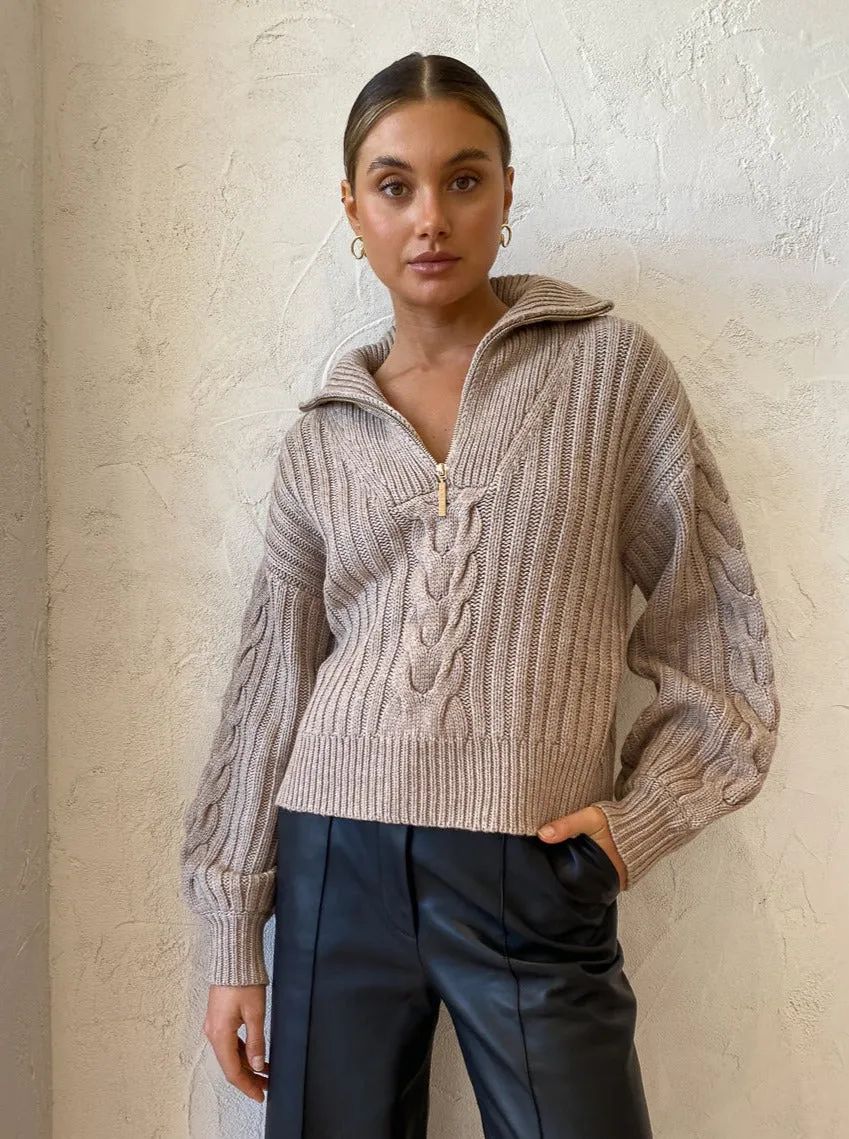 Ena Pelly Alana Zip Neck Knit in Ivory
