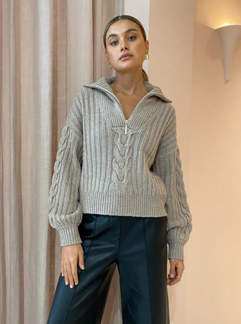 Ena Pelly Alana Zip Neck Knit in Ivory