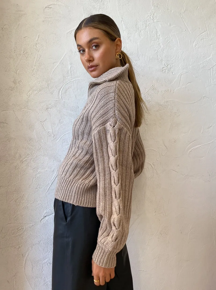 Ena Pelly Alana Zip Neck Knit in Ivory
