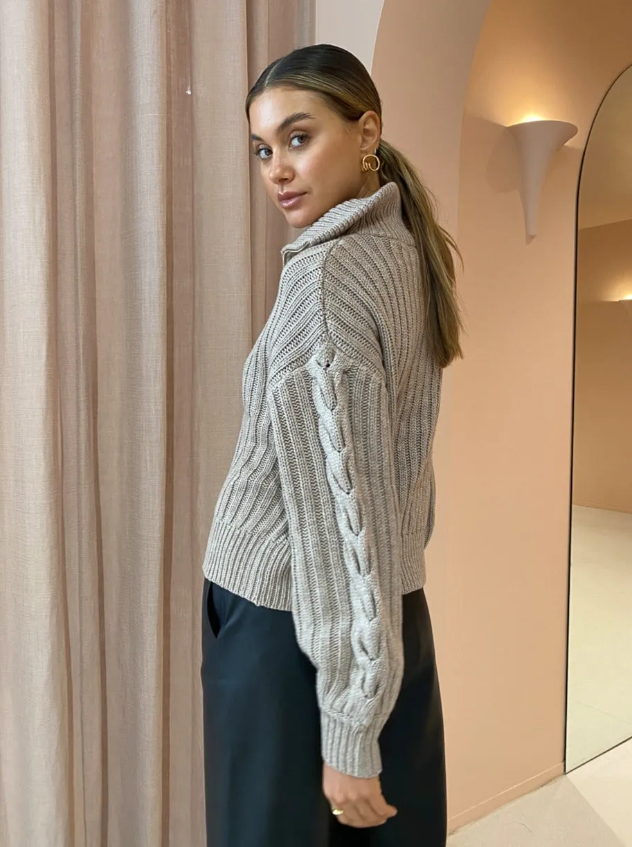 Ena Pelly Alana Zip Neck Knit in Ivory