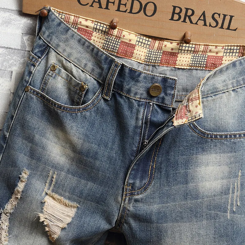 Fashion Mid Waisted Comfy Men's Ripped Jeans Shorts
