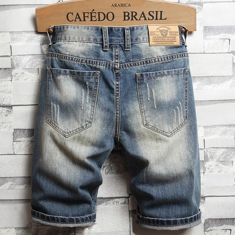 Fashion Mid Waisted Comfy Men's Ripped Jeans Shorts