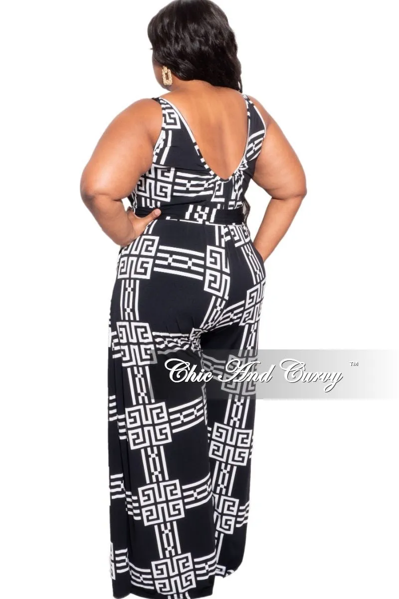 Final Sale Plus Size Spaghetti Strap Belted Jumpsuit in Black & White