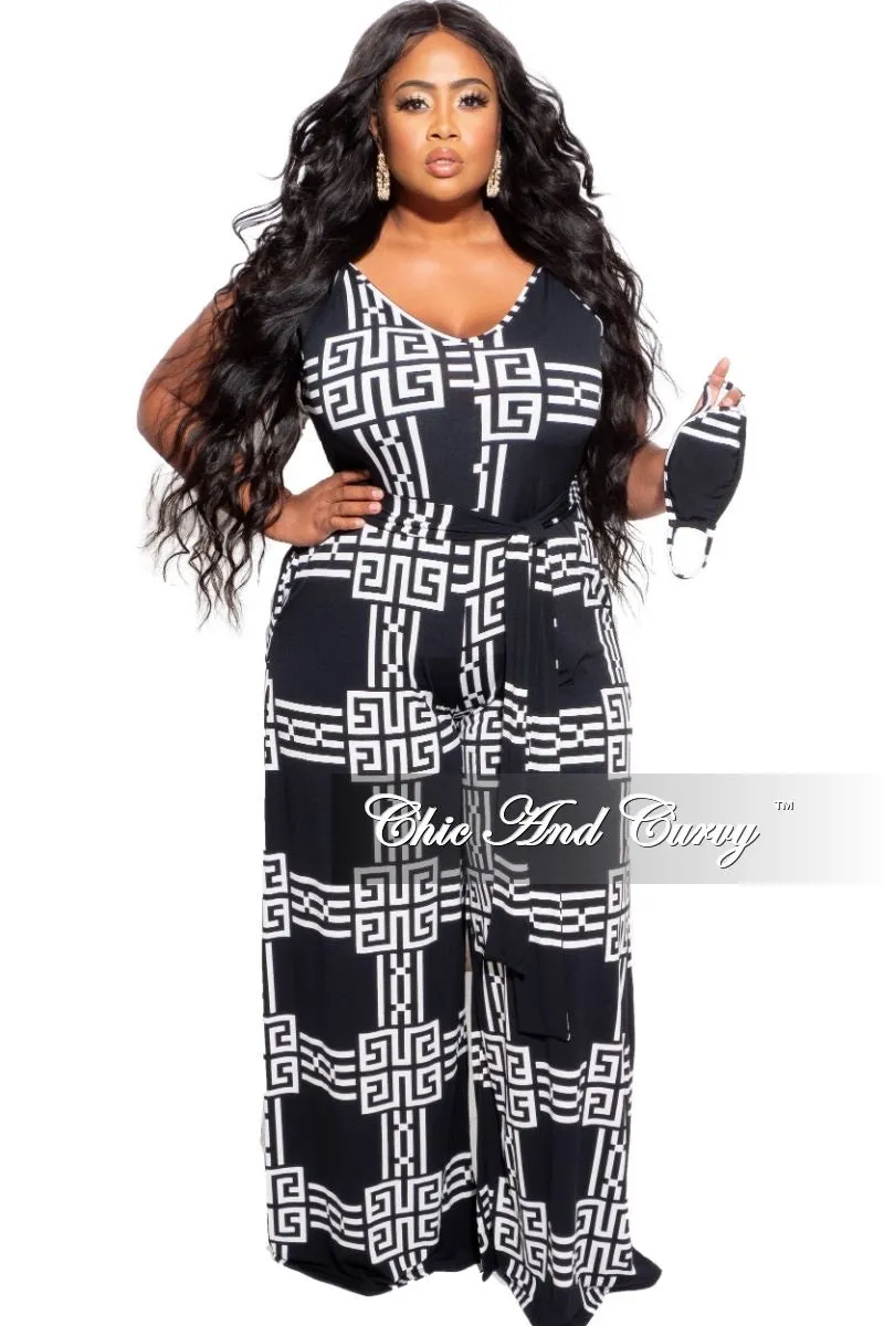 Final Sale Plus Size Spaghetti Strap Belted Jumpsuit in Black & White